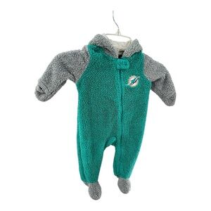 Infant Aqua/Gray NFL Miami Dolphins Game Nap Teddy Fleece Full-Zip Sleeper